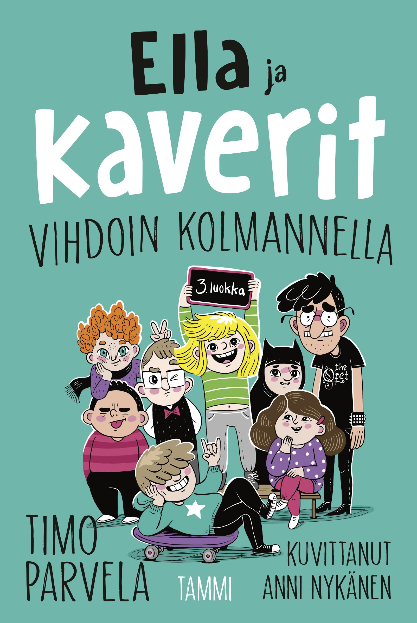 Kirjailijan Timo Parvela käytetty kirja Ella ja kaverit vihdoin kolmannella (ERINOMAINEN)