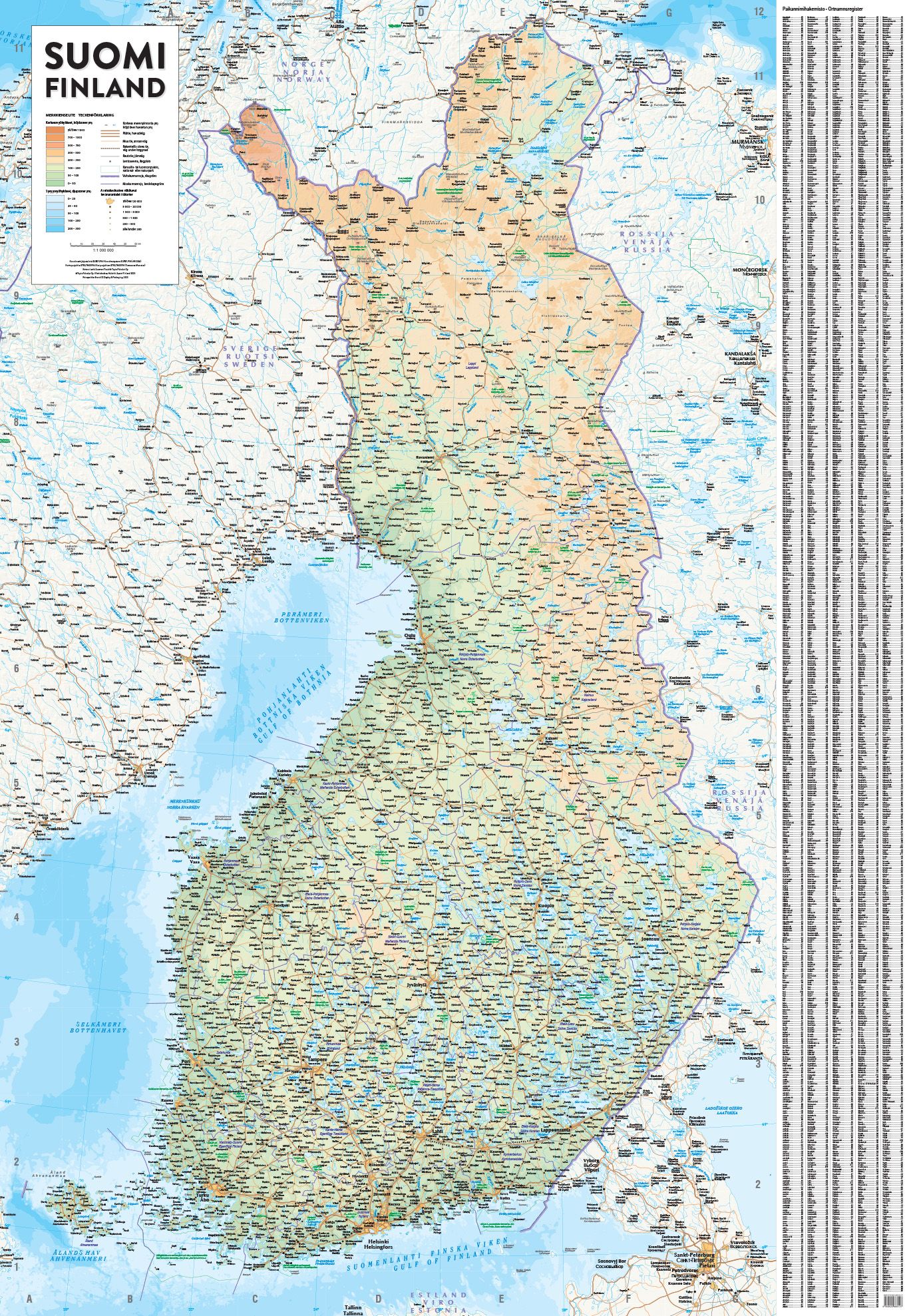 Suomi seinäkartta 1:1 milj. (83 x 120 cm)