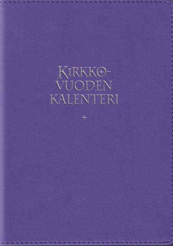 Kirkon viikkokalenteri 2025 + lilat pujotuskannet, kynäpidike