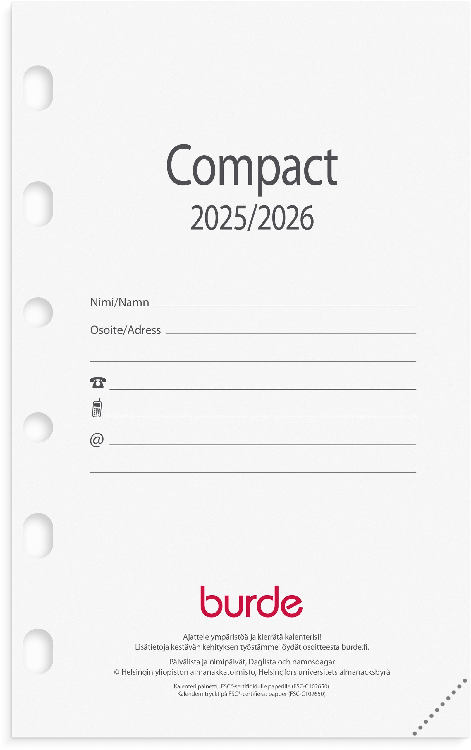 Compact kalenteripaketti 18 kk 2025-2026 (lukuvuosikalenteri)