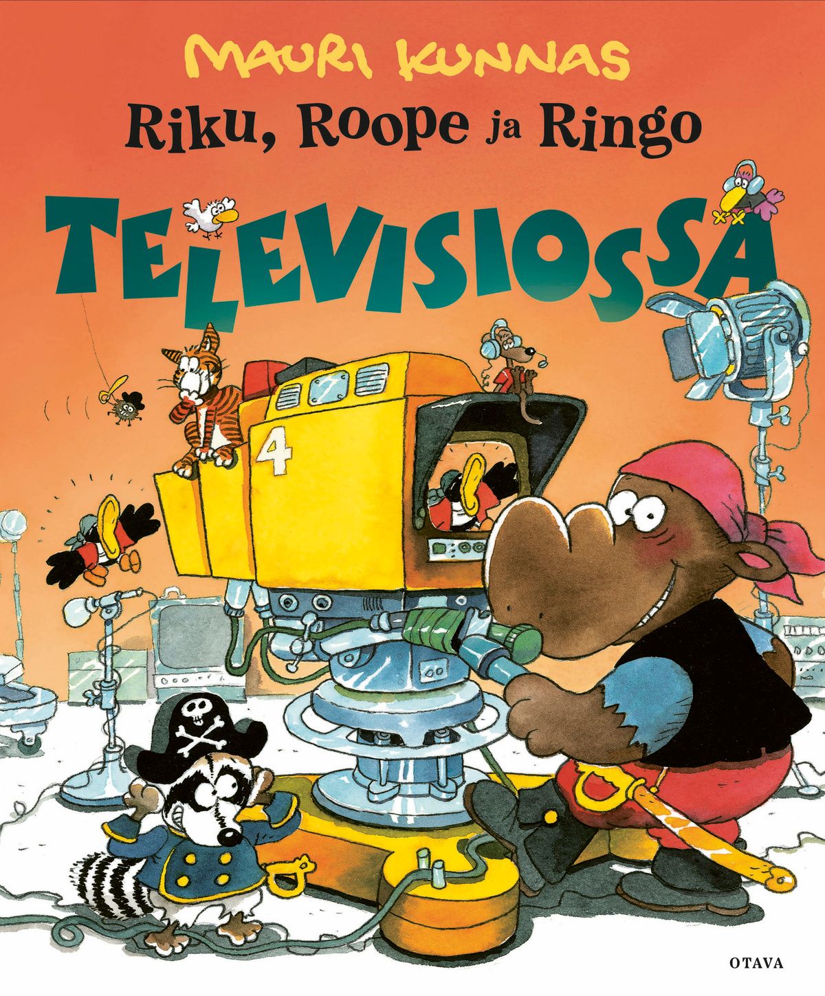 Kirjailijan Mauri Kunnas käytetty kirja Riku, Roope ja Ringo televisiossa