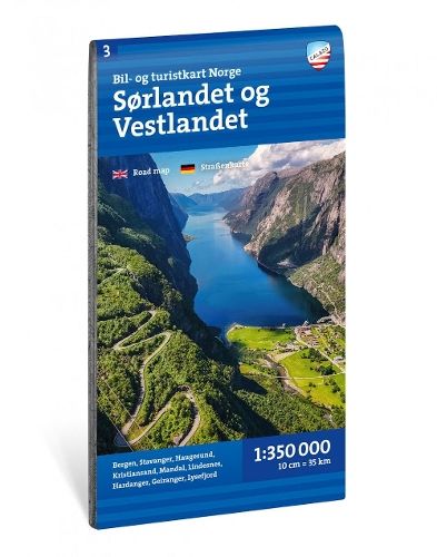 Bil- og turistkart Sørlandet og Vestlandet 1:350 000