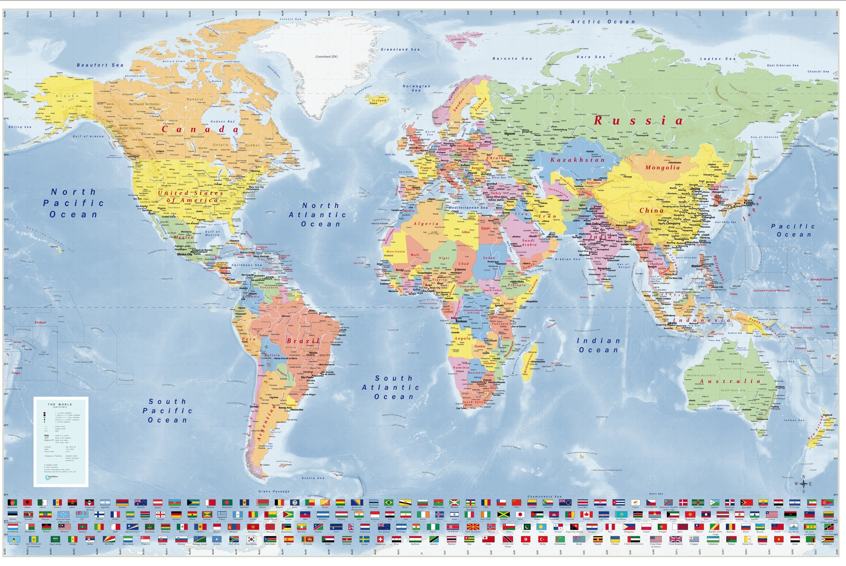 GeoMetro World Map, political, folded
