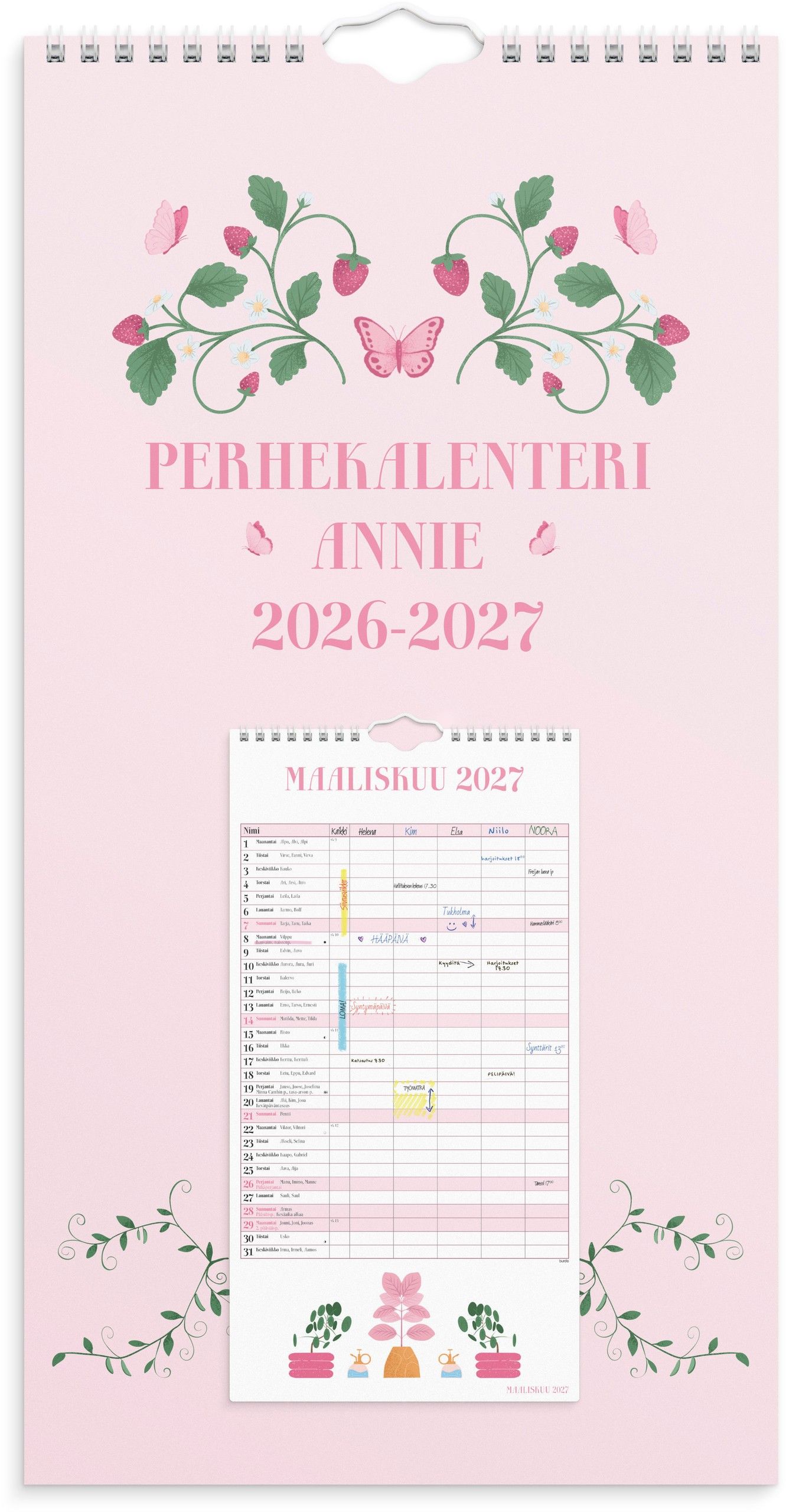 Perhekalenteri Annie 2026-2027 (lukuvuosikalenteri)