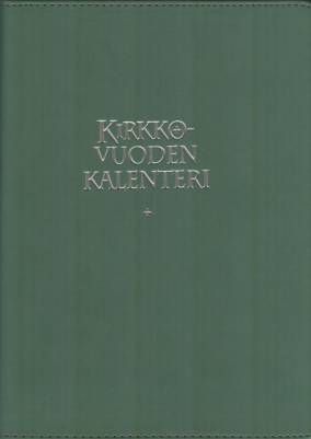 Kirkon viikkokalenteri 2027 , metsänvihreät pujotuskannet, kynäpidike